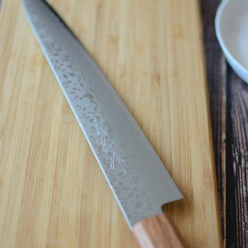 [廚房（廚師）刀]鈷不銹鋼69層大馬士革小刀150Mm橡木八角形圖案Kakishibu飾面-酒井鍛造刀片