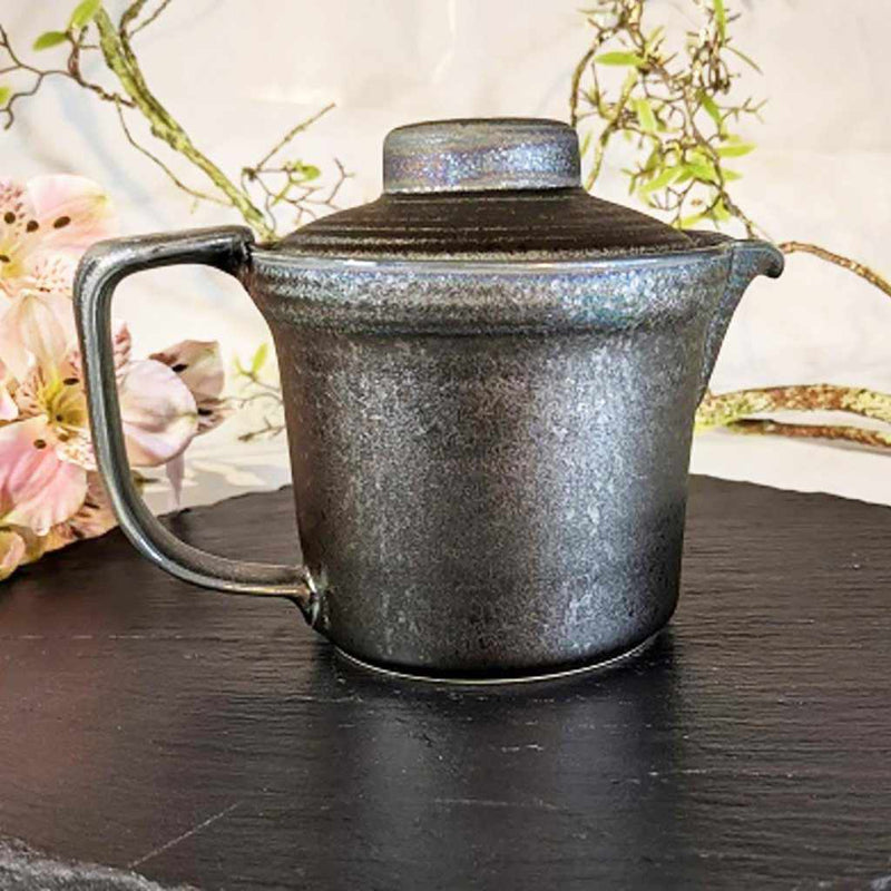 [JAPANESE TEA CUP] WIDE-MOUTHED POT BLACK SILVER (WITH AMI) | MARUMO KATO POTTERY | MINO WARES