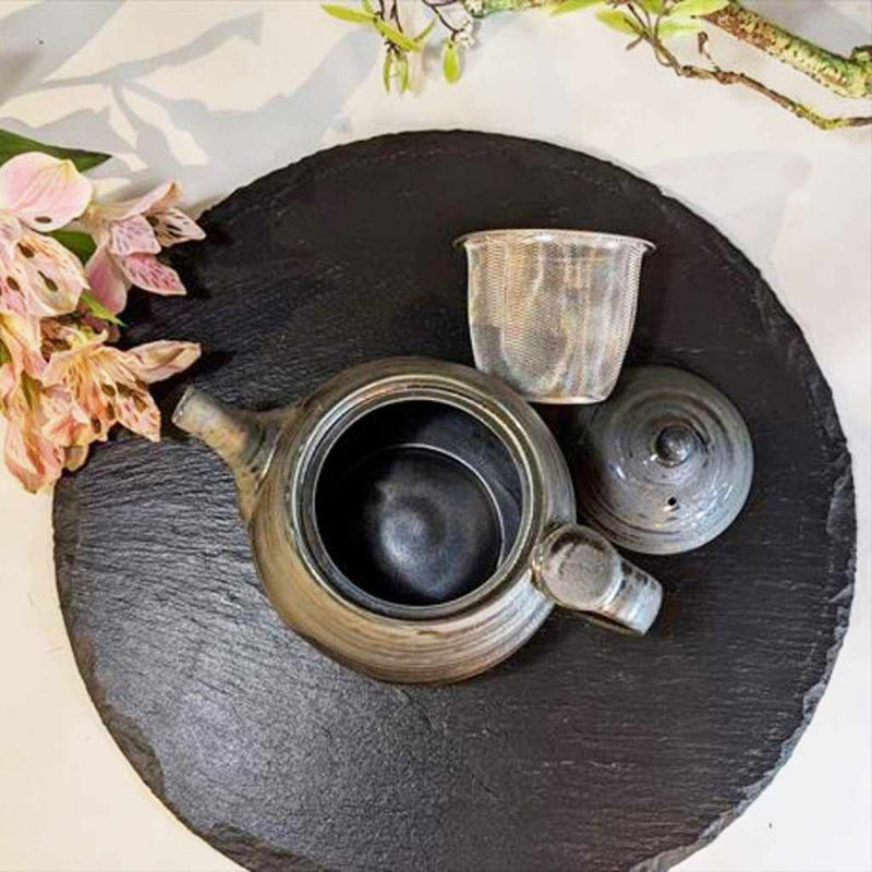 [JAPANESE TEA CUP] EGG POT BLACK SILVER (WITH AMI) | MARUMO KATO POTTERY | MINO WARES