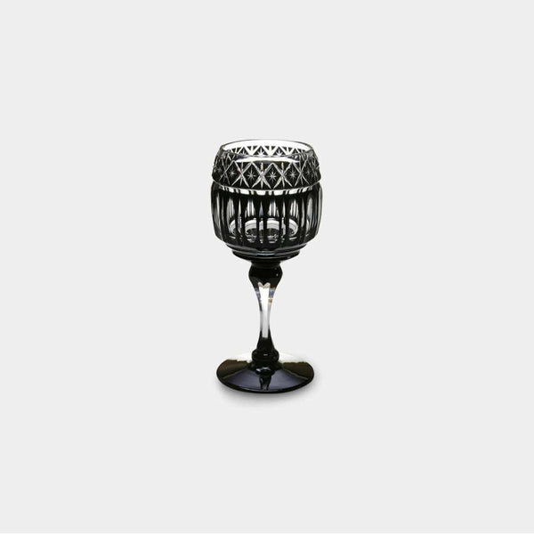 [GLASS] BLACK KUROKO WINE GLASS IN A PAULOWNIA BOX | SATUMA VIDRO | SATSUMA CUT GLASS