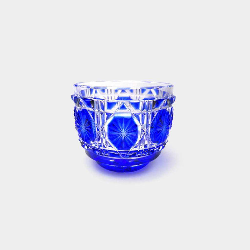 [แก้ว] Ochoko (Ruri) ในกล่อง Paulownia | Satuma Vidro | Satsuma Cut Glass