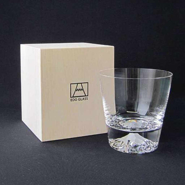 [แก้ว] ภูเขา แก้วหินแก้วฟูจิในกล่องไม้ แก้วเอโดะ