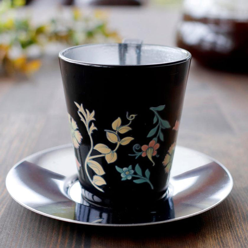 [杯子（杯）]植物（黑色）杯子和碟子|顏色與設計變更| Mino商品