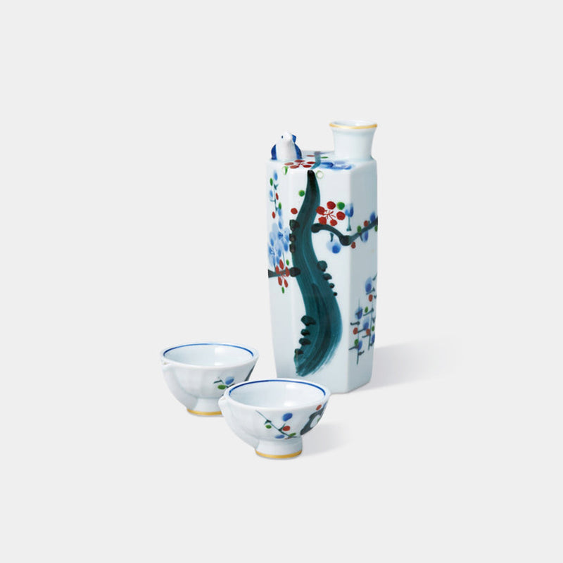 [Sake Bottle & Cup Set] Shun Japan ทำเสียง! ต้นพลัม (3 ชิ้น) | Mino Wares | Marumo Takagi