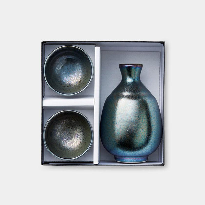 [清酒瓶和杯子套裝]黑色光澤（3件）| Mino Wares |馬魯莫·高吉（Marumo Takagi）