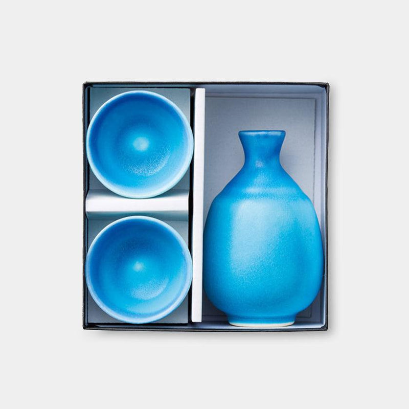 [清酒瓶和杯子套]土耳其藍色（3件）| Mino Wares |馬魯莫·高吉（Marumo Takagi）