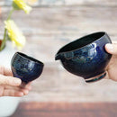 [SAKE BOTTLE & CUP SET] 3PIECES SAI BLUE | GLASS STUDIO IZUMO | BLOWN GLASS (2 weeks production after order)