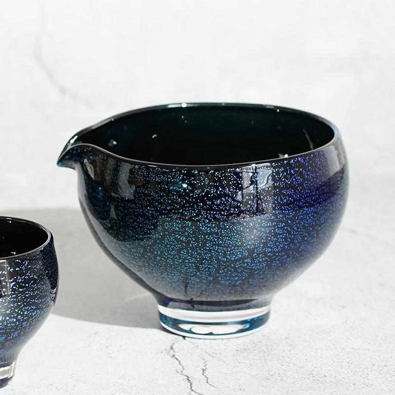 [SAKE BOTTLE & CUP SET] 3PIECES SAI BLUE | GLASS STUDIO IZUMO | BLOWN GLASS (2 weeks production after order)