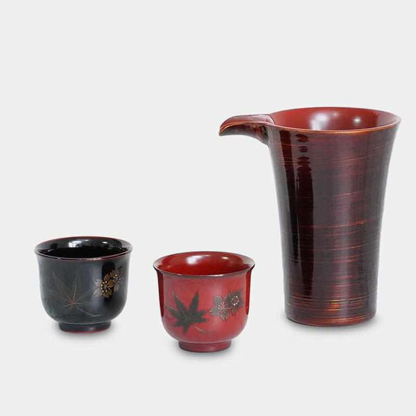 [SAKE BOTTLE & CUP SET] 3 PIECES SENSUJI UCHI-RED | YAKUMO LACQUERWARE[Pre-order: Scheduled to arrive in early October.]