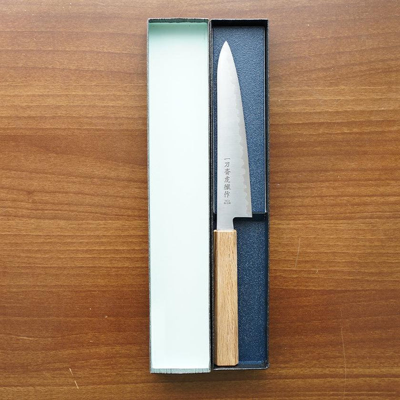 [KITCHEN (CHEF) KNIFE]  POWDERED HSS SUPER GOLD (SG2) PETTY-UTILITY KNIFE (DOUBLE EDGED) OAK HANDLE 150MM | SEKI FORGED BLADES