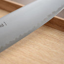 [KITCHEN (CHEF) KNIFE]  POWDERED HSS SUPER GOLD (SG2) SANTOKU KNIFE (DOUBLE EDGED) OAK HANDLE 180MM | SEKI FORGED BLADES