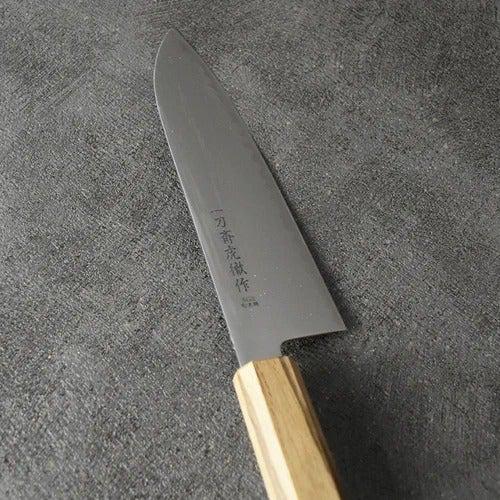 [KITCHEN (CHEF) KNIFE]  POWDERED HSS SUPER GOLD (SG2) SANTOKU KNIFE (DOUBLE EDGED) OAK HANDLE 180MM | SEKI FORGED BLADES
