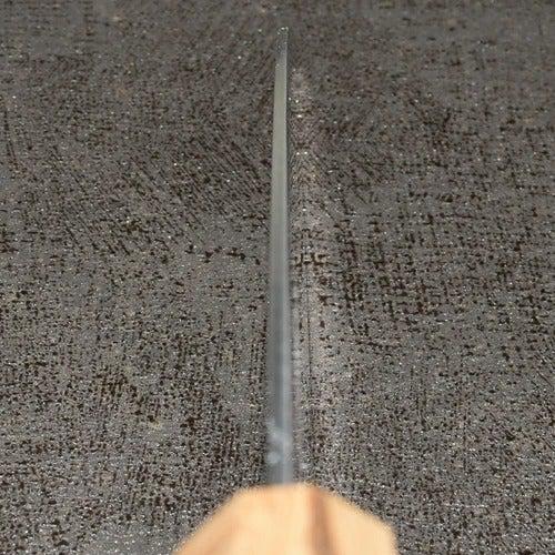 [부엌 (요리사) 칼] 이토 사이 - 코테츠 분말 HSS 슈퍼 골드 (SG2) 산토쿠 나이프 (더블 엣지) 오크 핸들 180mm | Seki Forged Blades.