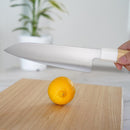 [KITCHEN (CHEF) KNIFE]  INOX SANTOKU KNIFE AOMORI HIBA OCTAGONAL HANDLE ARTIFICIAL MARBLE RING 180MM | SAKAI FORGED BLADES