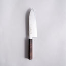 [KITCHEN (CHEF) KNIFE]  V10 DAMASCUS JAPANESE SANTOKU KNIFE EBONY OCTAGONAL STRIPED EBONY BOLSTER 180 | SAKAI FORGED BLADES