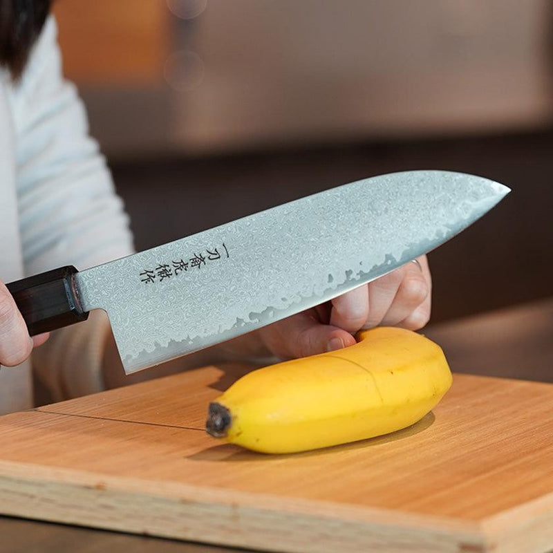 [廚房（廚師）刀] V10 Damascus日本Santoku刀烏木八角形條紋烏木bolster 180 | Sakai鍛造刀片