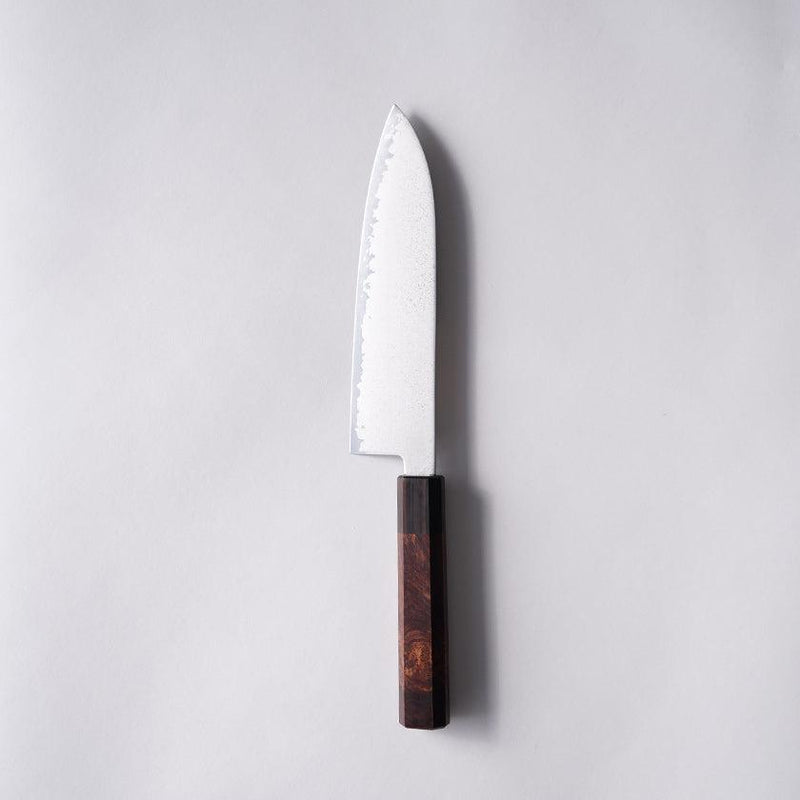 [Kitchen (Chef) มีด] V10 DAMASCUS ญี่ปุ่น Santoku มีดไม้มะเกลือทรงกลม Ebony ลายหนอน 180 | ใบมีดปลอม