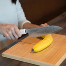 [KITCHEN (CHEF) KNIFE]  POWDERED HSS SG2 DAMASCUS JAPANESE SANTOKU KNIFE STRIPED EBONY OCTAGONAL ARTIFICIAL MARBLE BOLSTER 180  | SAKAI FORGED BLADES