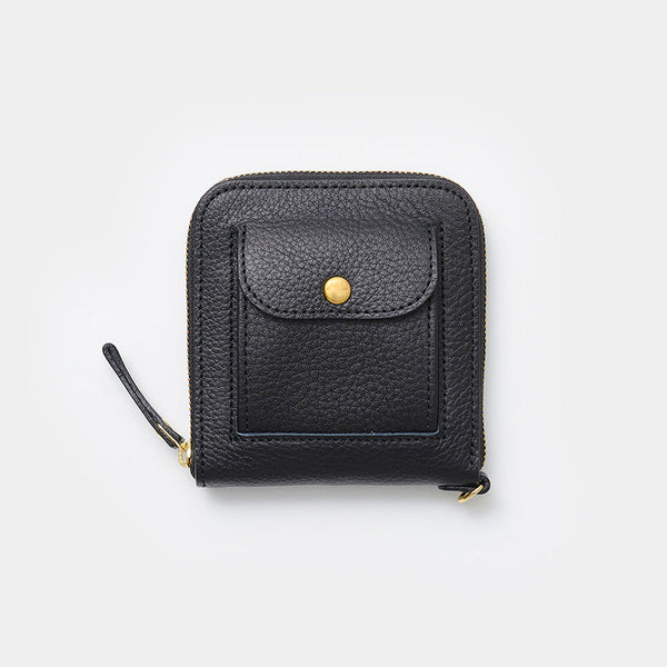[LEATHER CASE] TYPE2 SHRINK ALLEY-BLACK SOFT SHRINK COWHIDE WITH COIN POCKET AND STANDARD D-RINGS | LEATHERWORK | RAKUKEI