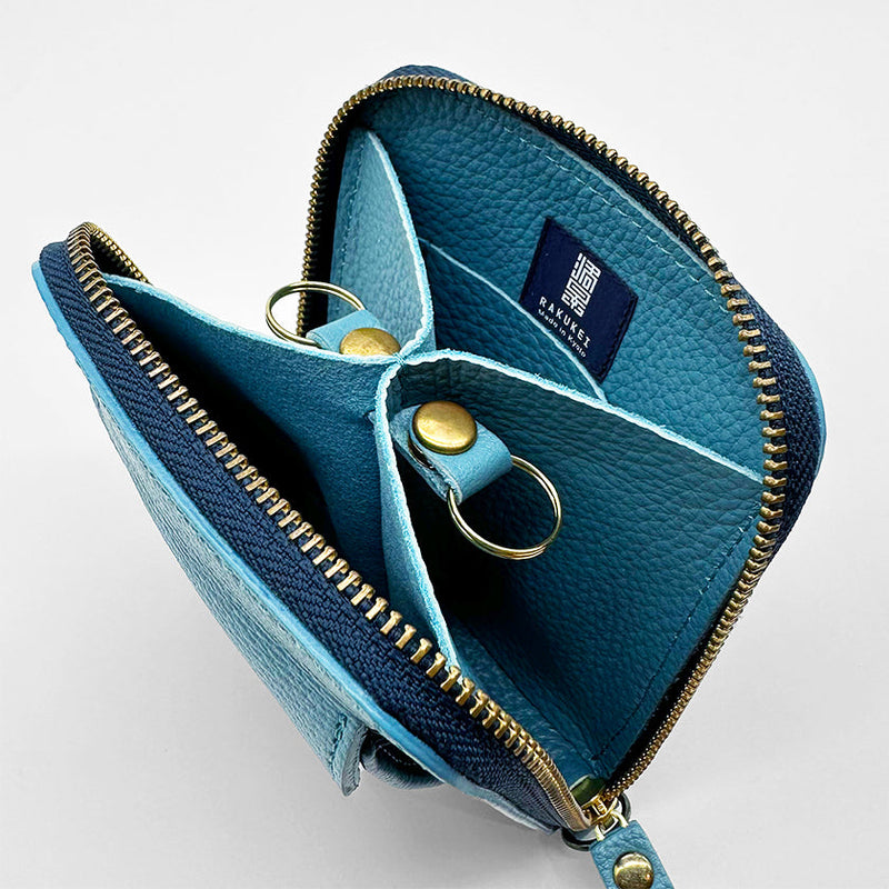 [皮革外殼] Type2縮小河布藍色軟牛皮，帶硬幣口袋和標準D形環|皮革製品|拉克基