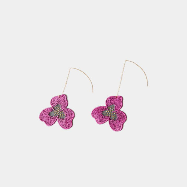 [귀걸이] 색조 팬지 이중 체리 꽃 핑크 | 교토 유젠 염색 | 모포 스피어