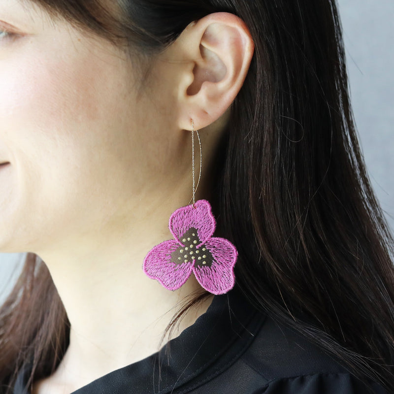 [耳環]色彩三連衣裙雙櫻花粉紅色|京都Yuzen染色|形態圈