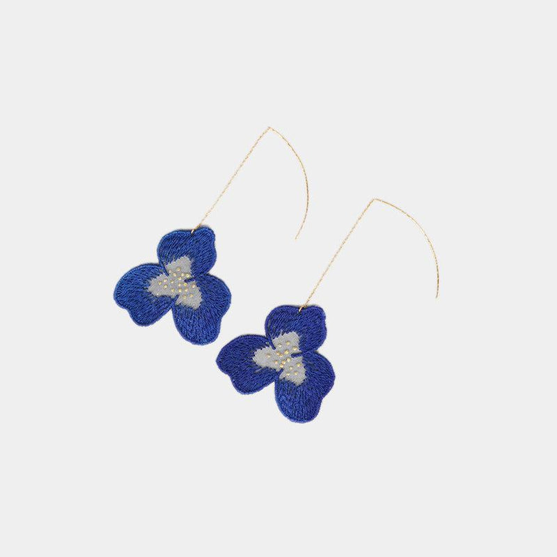 [귀걸이] 색조 팬지 이중 체리 꽃 울트라 마린 블루 | 교토 유젠 염색 | 모포 스피어