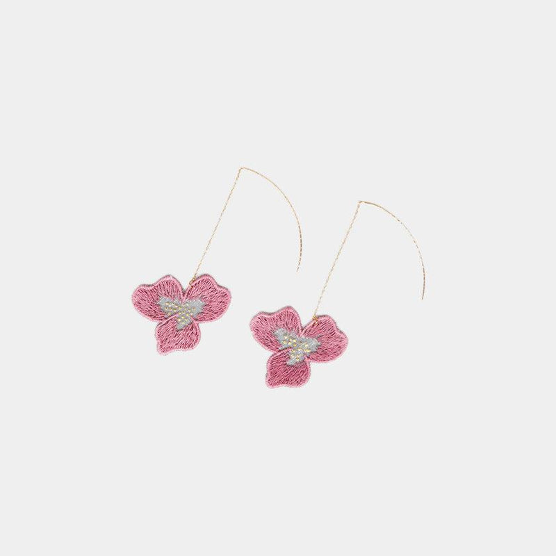 [귀걸이] 색조 팬지 이중 체리 꽃 (S) 핑크 | 교토 유젠 염색 | 모포 스피어