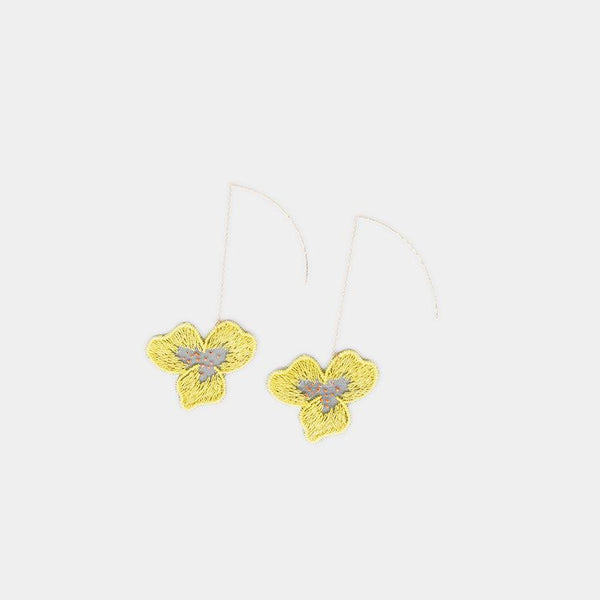 [귀걸이] 색조 팬지 이중 체리 꽃 (S) 노란색 | 교토 유젠 염색 | 모포 스피어