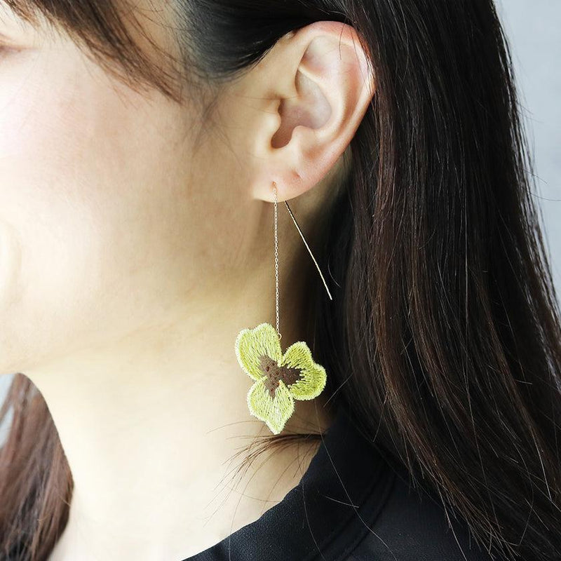 [耳環]色彩三色雙櫻花（S）黃色|京都Yuzen染色|形態圈