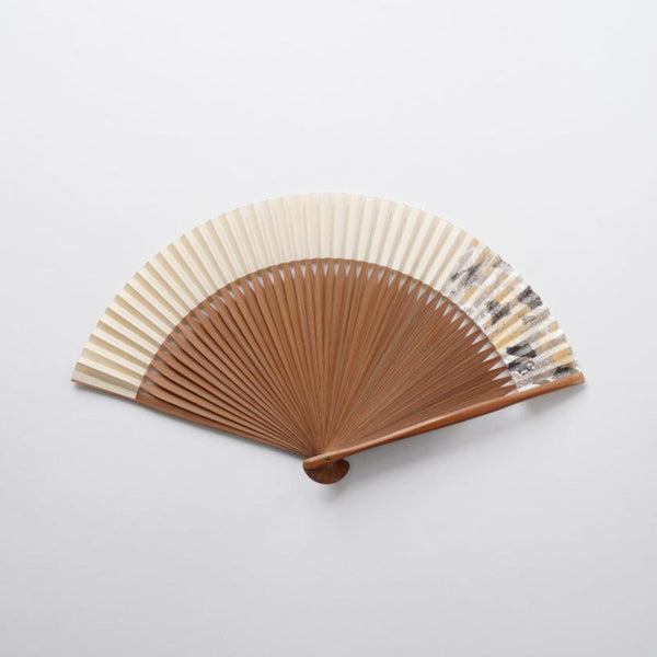 [Hand Fan] Hakusai Beige (ผ้าสั้น) 6.5 Sun | Kyoto Folding Fans | Yasuto Yonehara