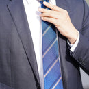 [NECKTIE] TWO LINE REGIMENTAL TIE (TANGO BLUE) | KUSKA | HAND WOVEN