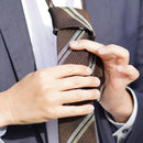[NECKTIE] TWO-LINE REGIMENTAL TIE (BROWN) | KUSKA | HAND WOVEN