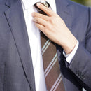 [NECKTIE] TWO-LINE REGIMENTAL TIE (BROWN) | KUSKA | HAND WOVEN