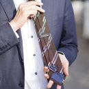 [NECKTIE] TWO-LINE REGIMENTAL TIE (BROWN) | KUSKA | HAND WOVEN