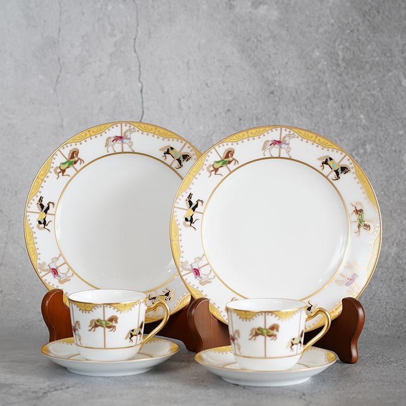 [杯子（杯）] Okura藝術中國旋轉木製咖啡杯和碟子，板套（每件2件）|陶瓷