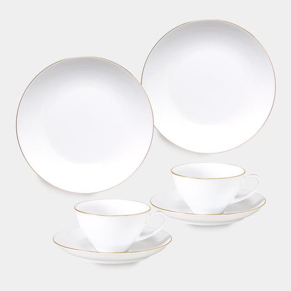 [찻잔 (컵)] 오쿠라 아트 중국 골드 라인 컵 및 접시, 디저트 플레이트 세트 (각각 2 개) | 세라믹
