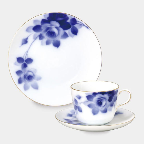 [MUG（杯）] Okura藝術中國藍玫瑰杯和碟子，甜點板|陶瓷