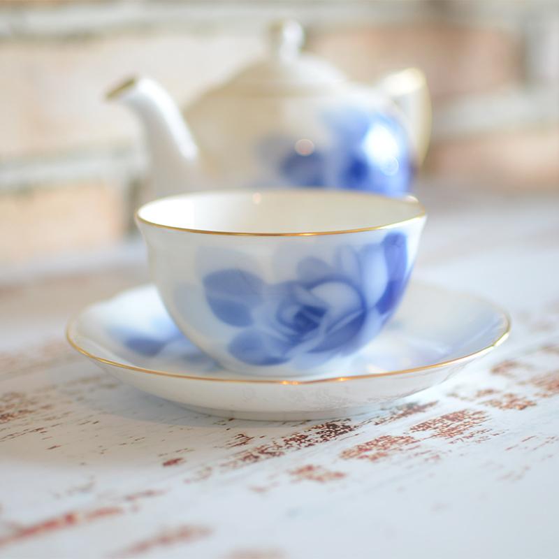 [杯子（杯）] Okura藝術中國藍玫瑰杯和碟（每件2件），茶壺|陶瓷