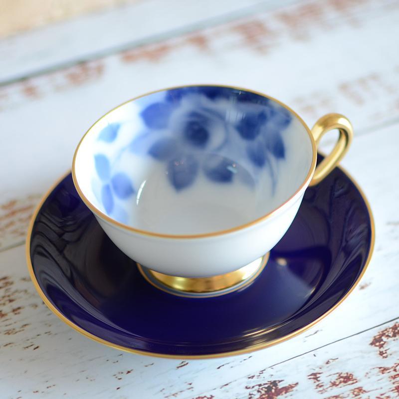 [แก้ว (ถ้วย)] Okura Art จีนครบรอบ 100 ปีสีน้ำเงินกุหลาบถ้วย & จานรอง | เซรามิก