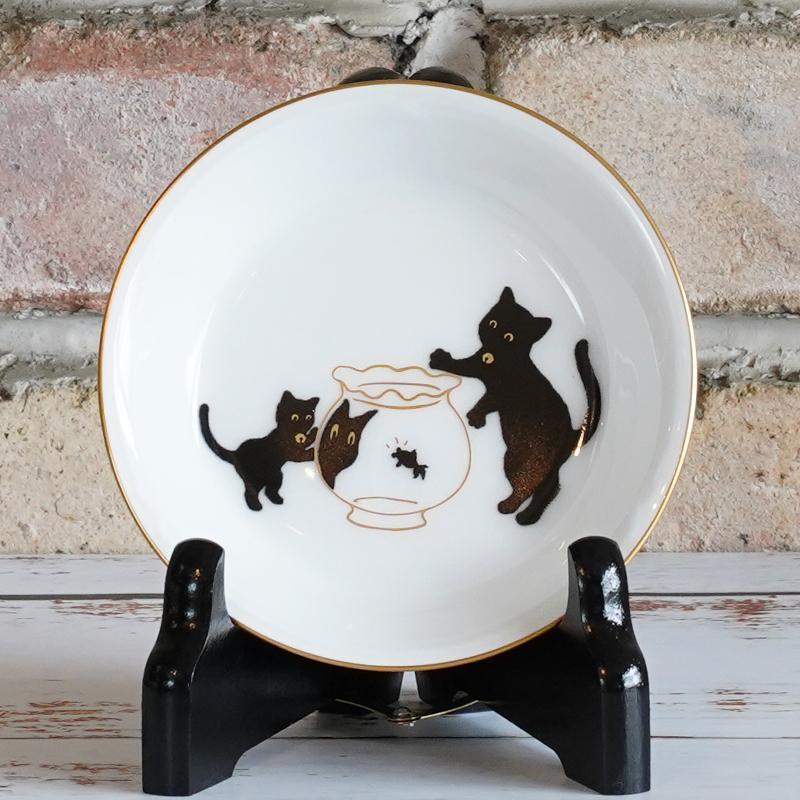 [SMALL DISH (PLATE)] OKURA ART CHINA LUCKY BLACK CAT SMALL DISH PART-2 | CERAMICS