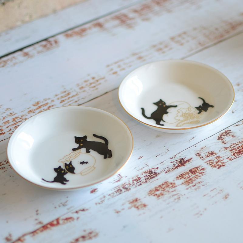 [SMALL DISH (PLATE)] OKURA ART CHINA LUCKY BLACK CAT SMALL DISH PART-2 | CERAMICS