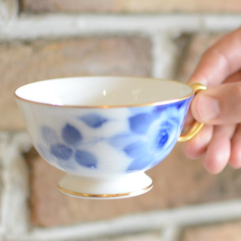 [찻잔 (컵)] 오쿠라 아트 중국 블루 로즈 컵 & 접시 | 세라믹