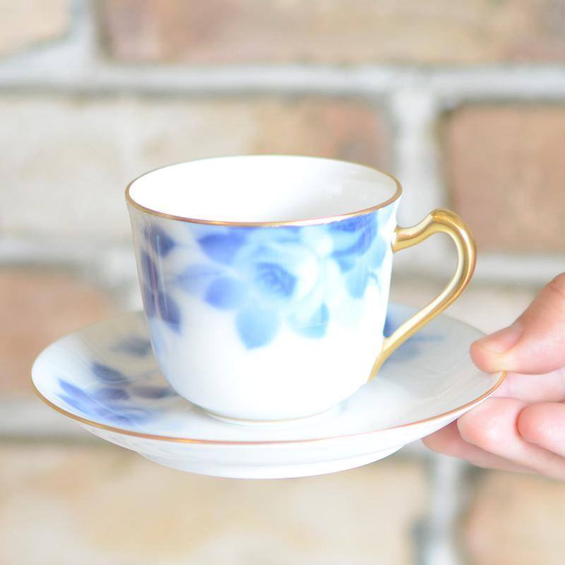 [MUG (CUP)] OKURA ART CHINA BLUE ROSE COFFEE CUP 및 접시 | 세라믹