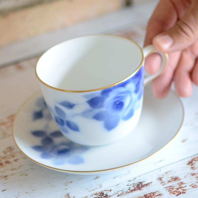 [MUG (CUP)] OKURA ART CHINA BLUE ROSE MORNING CUP & SAUCER | CERAMICS