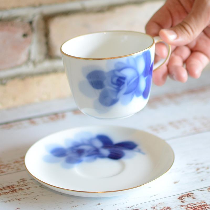 [찻잔 (컵)] 오쿠라 아트 중국 블루 로즈 (8211) 아침 컵 & 접시 | 세라믹