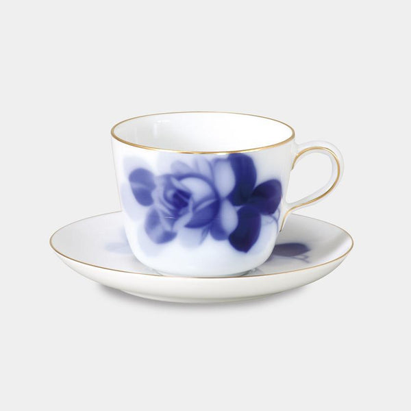 [แก้ว (ถ้วย)] Okura Art China Blue Rose (8211) ถ้วยกาแฟตอนเช้าและจานรอง | เซรามิก