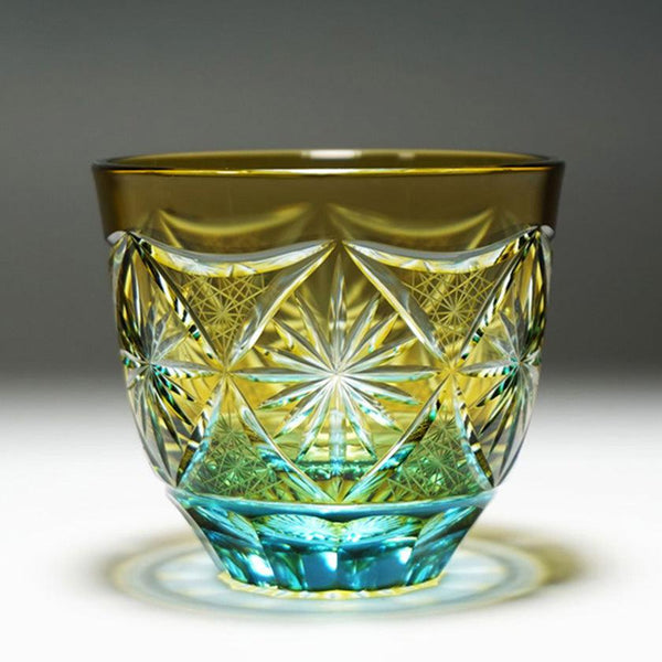 [แก้วสาเก] แก้ววิเศษ Ginwan no Hana (สีเหลืองและสีฟ้า) | คิริโกะ