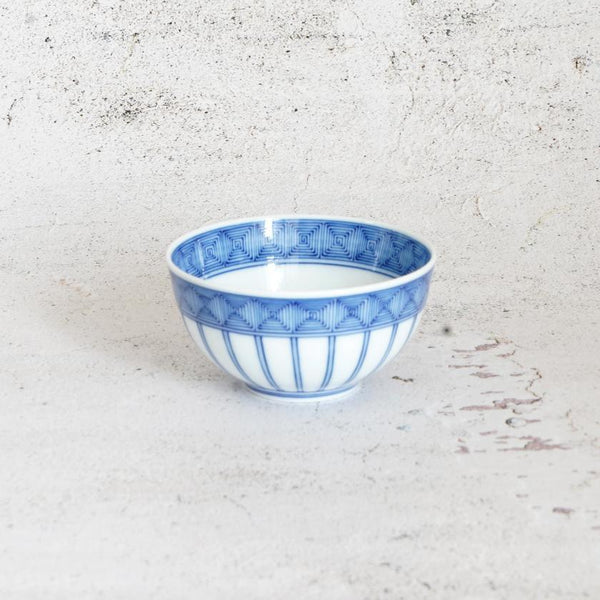 MIKAWACHI WARE JAPANESE TEA CUP WITH HAND-PAINTED BLUE JYUSSO DESIGN | HIRADO SHOUZAN