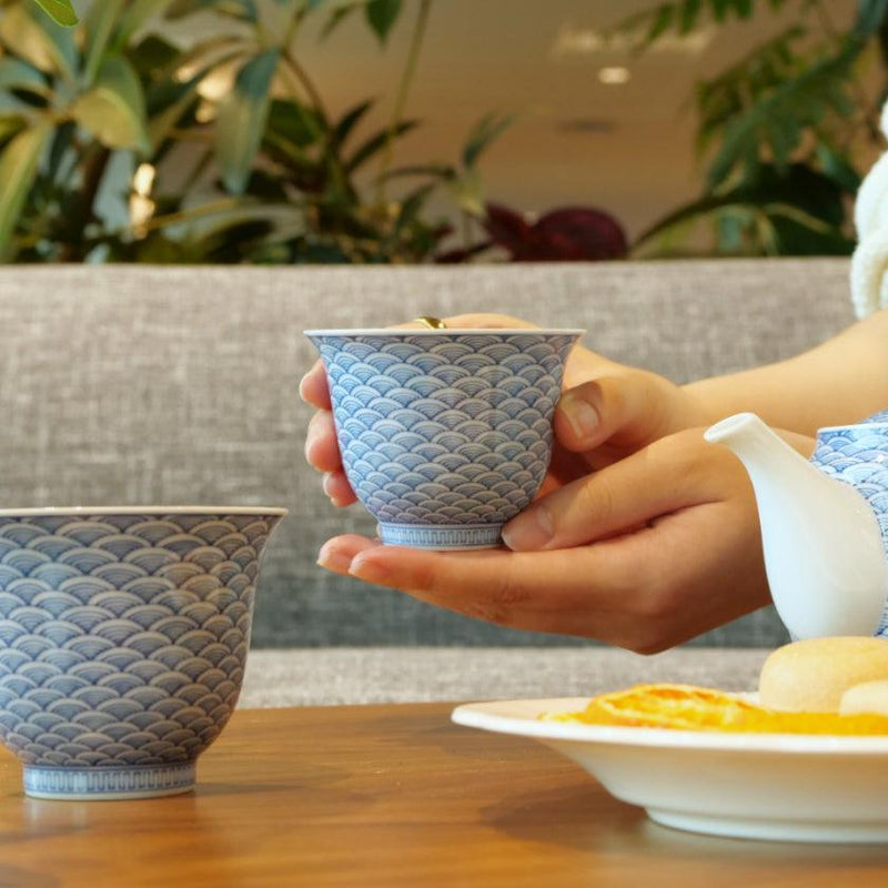 [ชุดถ้วยชา] Hiradoshouzan 2 ชิ้น Soris-Sencha Hirado-Seikaiha | เครื่อง mikawachi